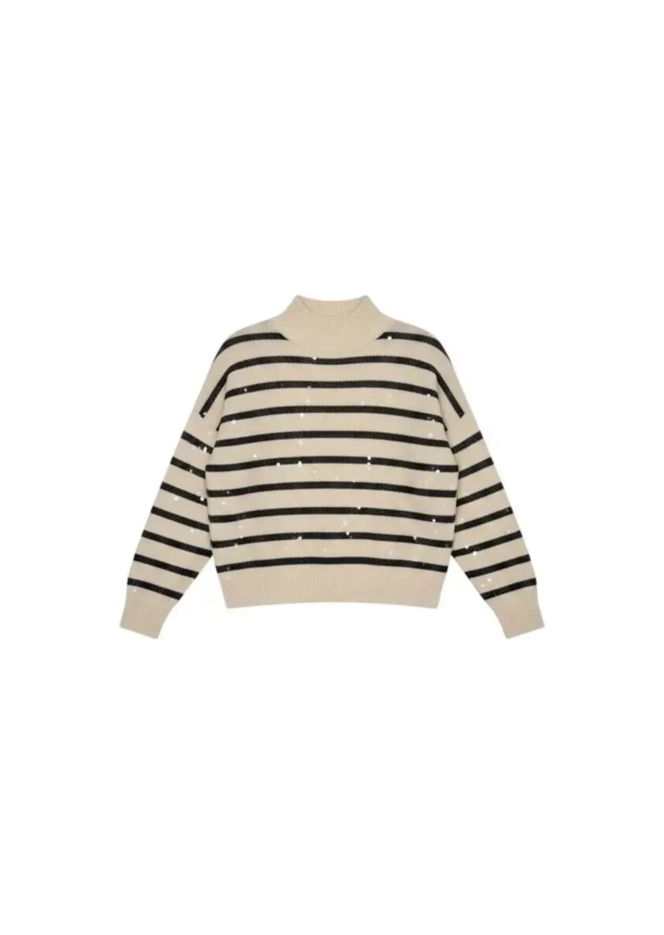 Sequin Striped Mock Neck Sweater Quiet Luxury Glam Style